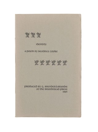 Item #347 Identity; | A Poem by Beatrice Cooke. Gerard Brender à. Brandis, Beatrice Cooke